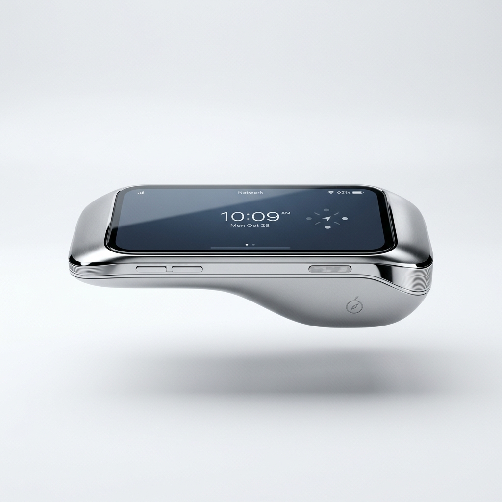 Sleek Cupertino Chrome premium device floating in studio lighting